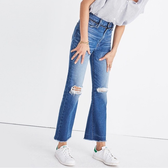 Madewell Denim - Madewell Retro Crop Bootcut Jeans Knee-Rip Edition in Medium Wash Size 28